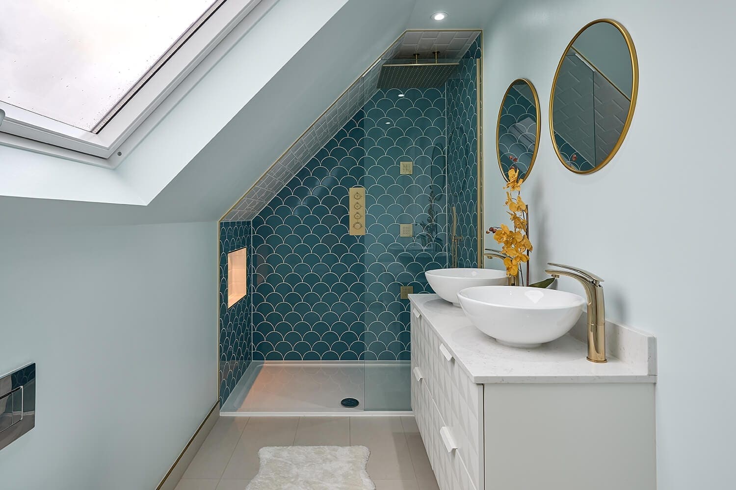 truss roof loft conversion with shower under eaves